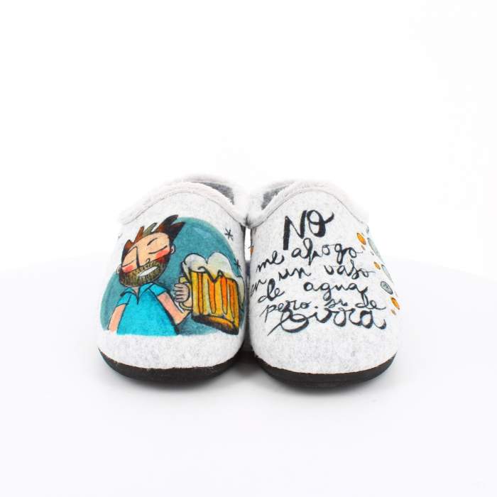 Comprar zapatillas de estar por casa con ilustraciones originales para hombre fabricadas en fieltro gris