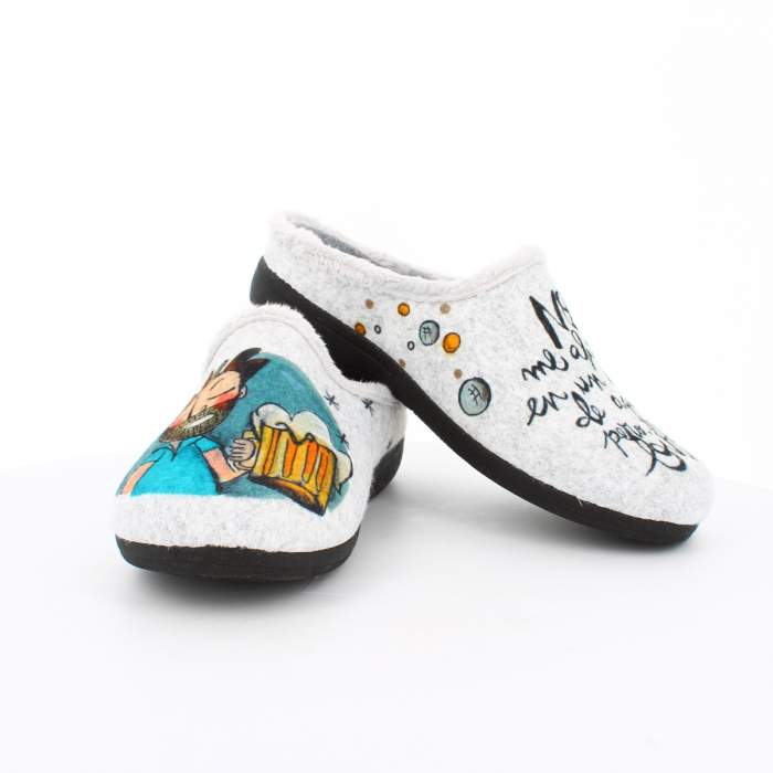 Zapatillas de casa para hombre fieltro gris