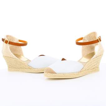 Sandalias con cuña de yute blanca para mujer modelo LIZARD en piel color blanco 2