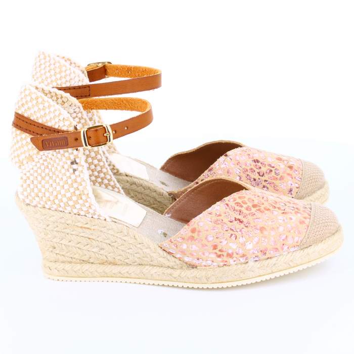 Sandalias de esparto rosa para Mujer con cuña de yute modelo AVIGNON piel color rosa/beige