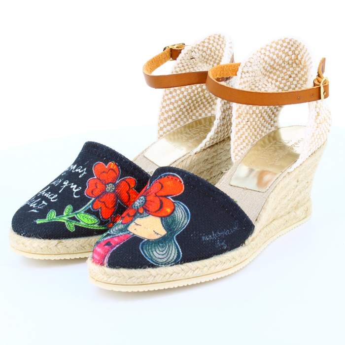 cuñas negra de vestir en esparto