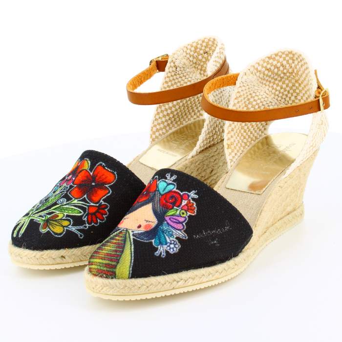 Sandalias de yute con cuña de esparto para señora