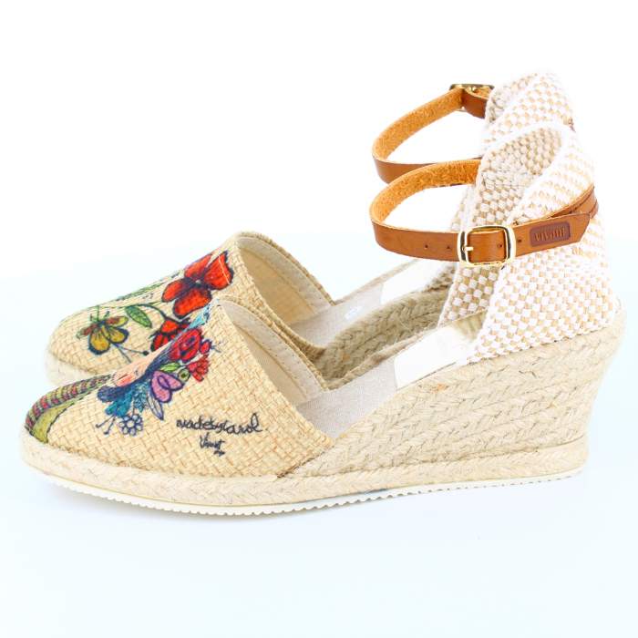 Sandalias cuña de yute con ilustración MadebyCarol en color Beige para mujer súper cómodas