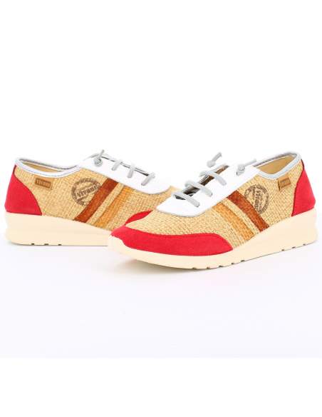 Sneakers para mujer de piel cuero rojo burdeos y marrón