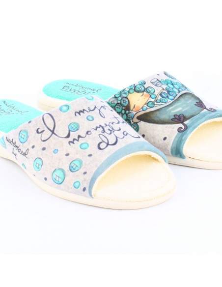 Zapatillas de Casa para Mujer mensaje "Mejor momento del día" en color Gris super originales