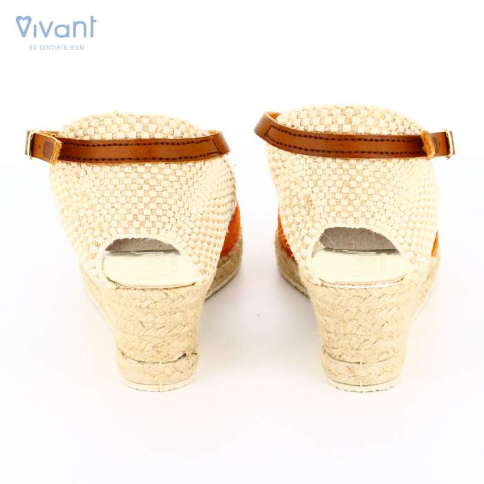 Vista trasera de Sandalias Mujer Cuña Esparto Lizard Naranja