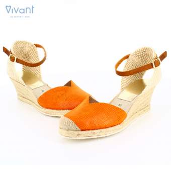 Sandalias Mujer Cuña Esparto Lizard Naranja 2
