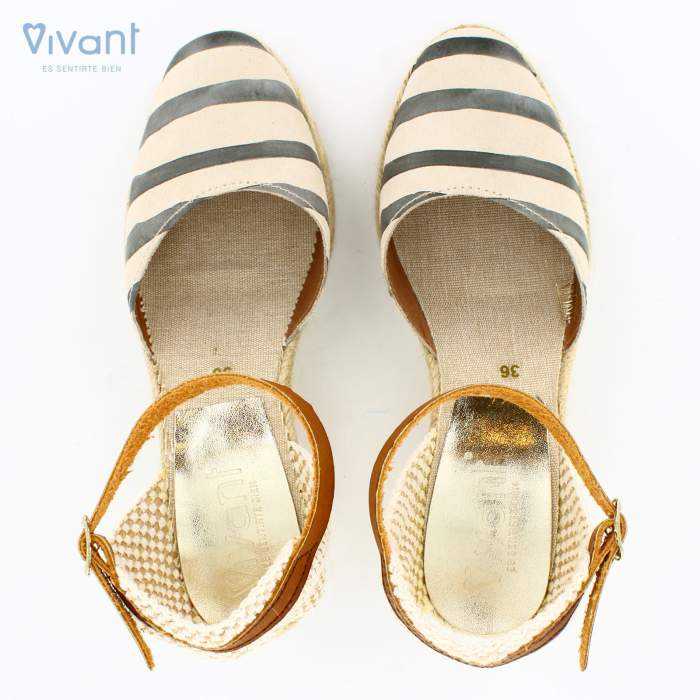 Vista superior de las Sandalias Mujer Cuña Yute Serraje Gris