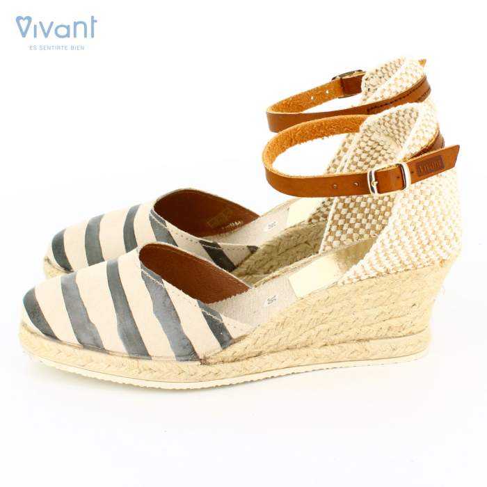 Lateral de las Sandalias Mujer Cuña Yute Serraje Gris