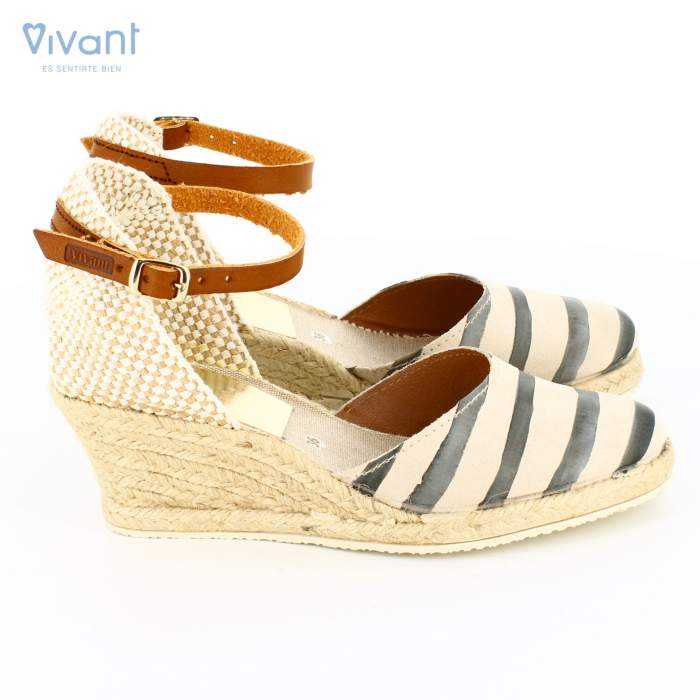 Vista lateral de las Sandalias Mujer Cuña Yute Serraje Gris de vivant