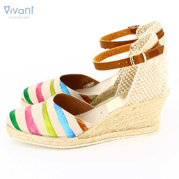 Lateral de las cuñas de yute Sandalias Mujer Cuña Yute Serraje Multicolor