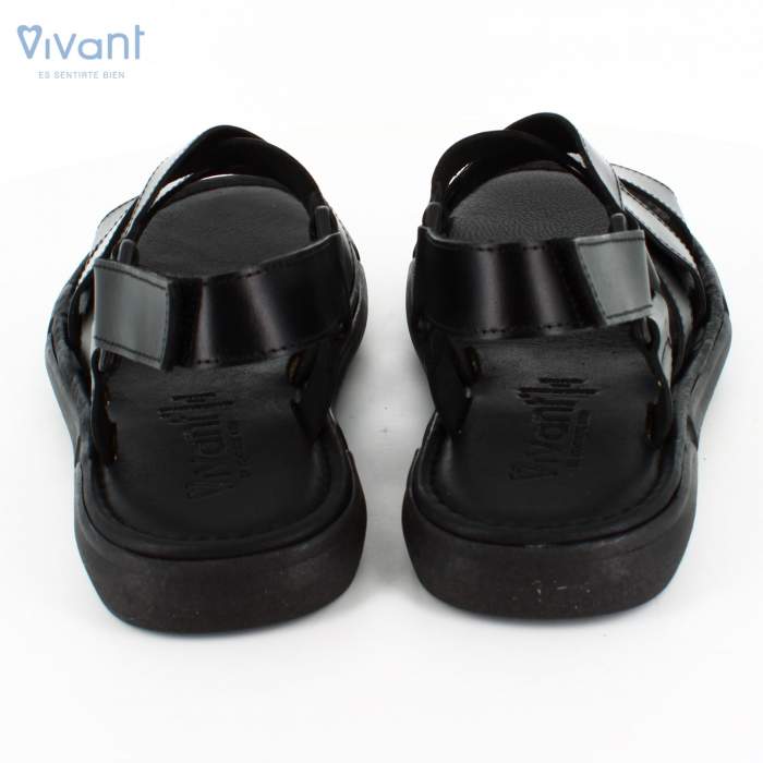 trasera de las sandalias de piel negra para hombre