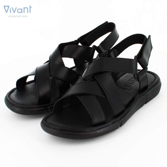 sandalias con tiras de piel para hombre en color negro