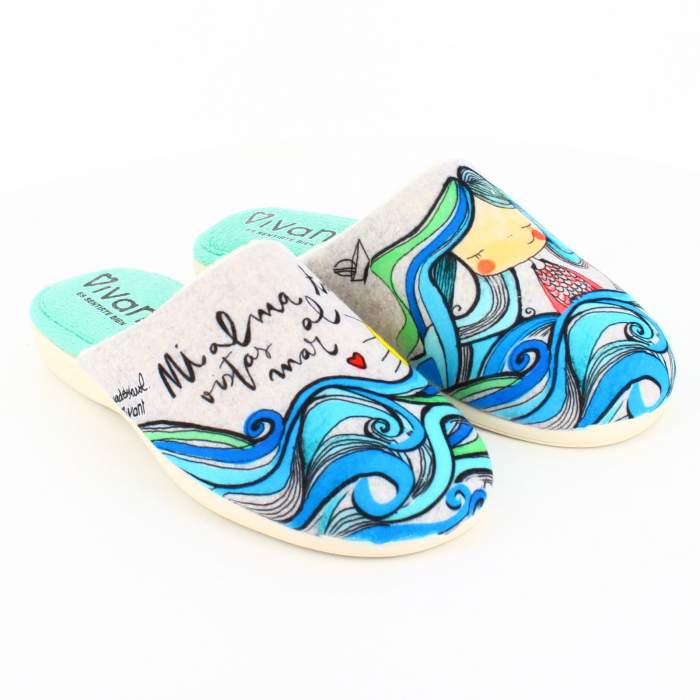 Zapatillas de Casa Mujer "Mi alma tiene vistas al mar" Gris