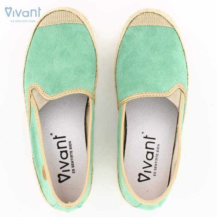 vista superior de las alpargatas de yute verdes para mujer