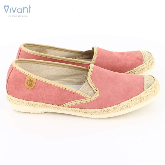 vista lateral de alpargata malva para mujer