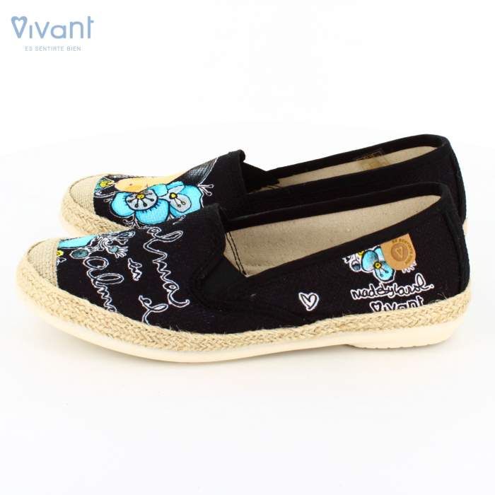 vista lateral de alpargata negra para señora