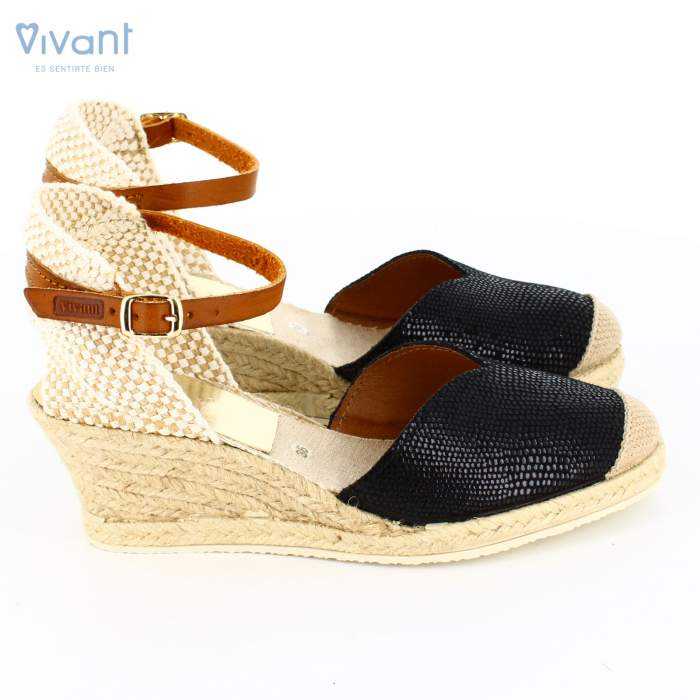 sandalias de esparto en piel negra para verano