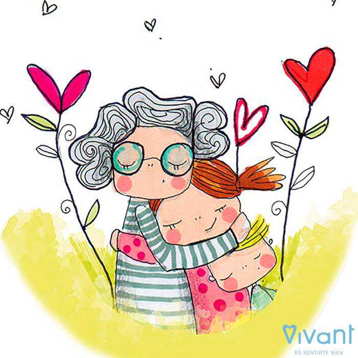 Ilustración de abuela con nieta ideal para que los nietos regalen a sus abuelas