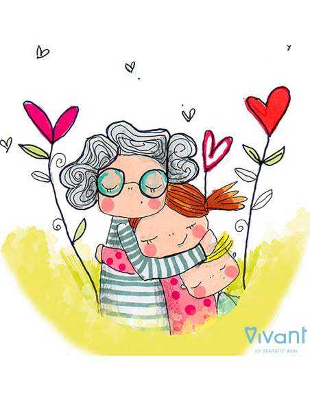 Ilustración de abuela con nieta ideal para que los nietos regalen a sus abuelas