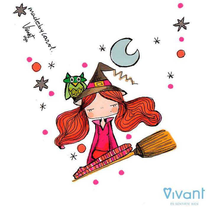 Ilustración de MadebyCarol con bruja para zapatillas de estar por casa de chica