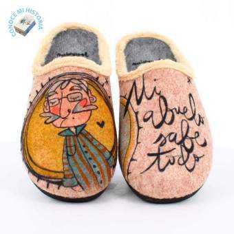 Zapatilla de Casa "Mi abuelo sabe todo" Fieltro Marrón