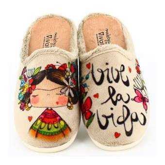 Zapatilla de Casa "Vive la vida" Everest Taupe