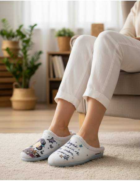 Zapatilla de Casa "Sigue tus sueños ellos saben el camino" Everest Gris