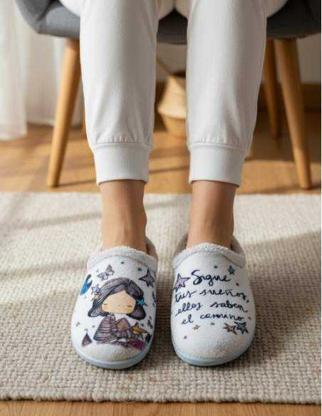 Zapatilla de Casa "Sigue tus sueños ellos saben el camino" Everest Gris