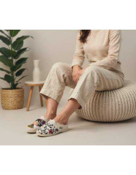 Zapatilla de Casa "Vive la vida" Fieltro Beig
